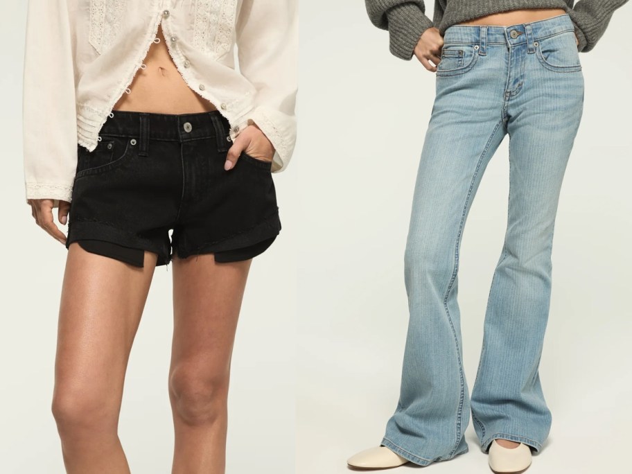 women wearing black shorts and blue jeans 