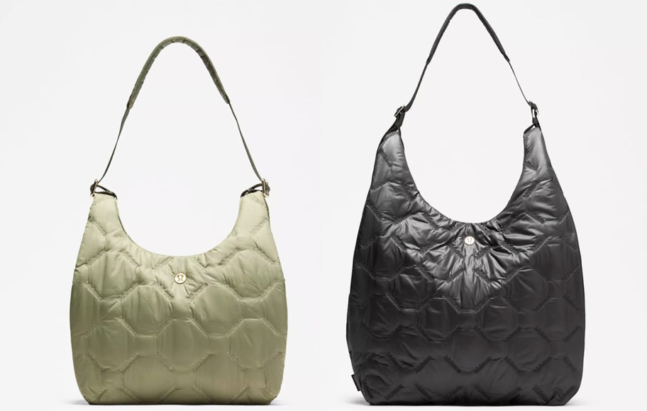green and black quilted shoulder bags