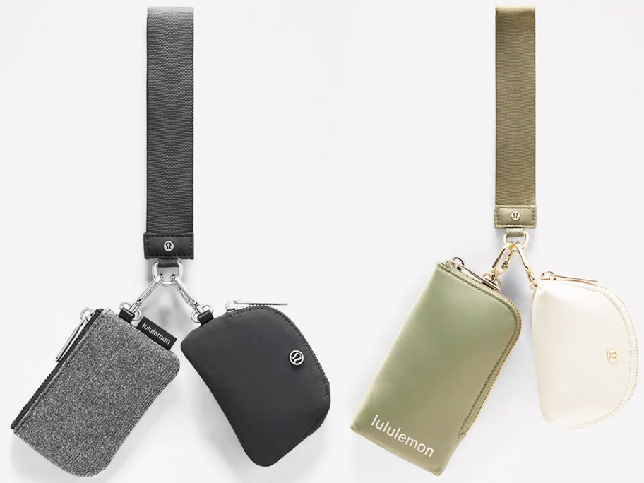 Gray and green dual pouch wristlet