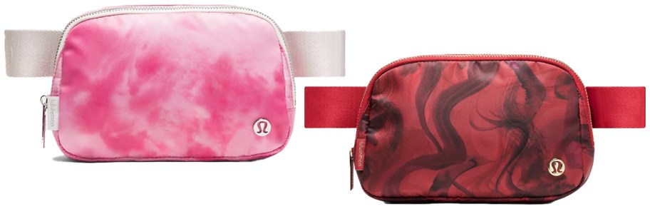 pink and red tie dye print belt bags