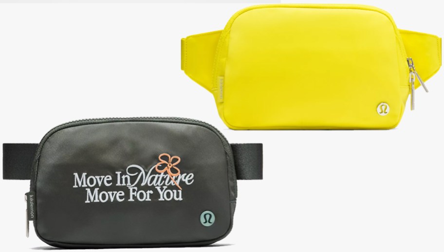 green and yellow belt bags