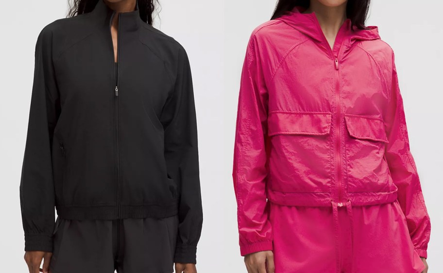 two women in black and pink jackets