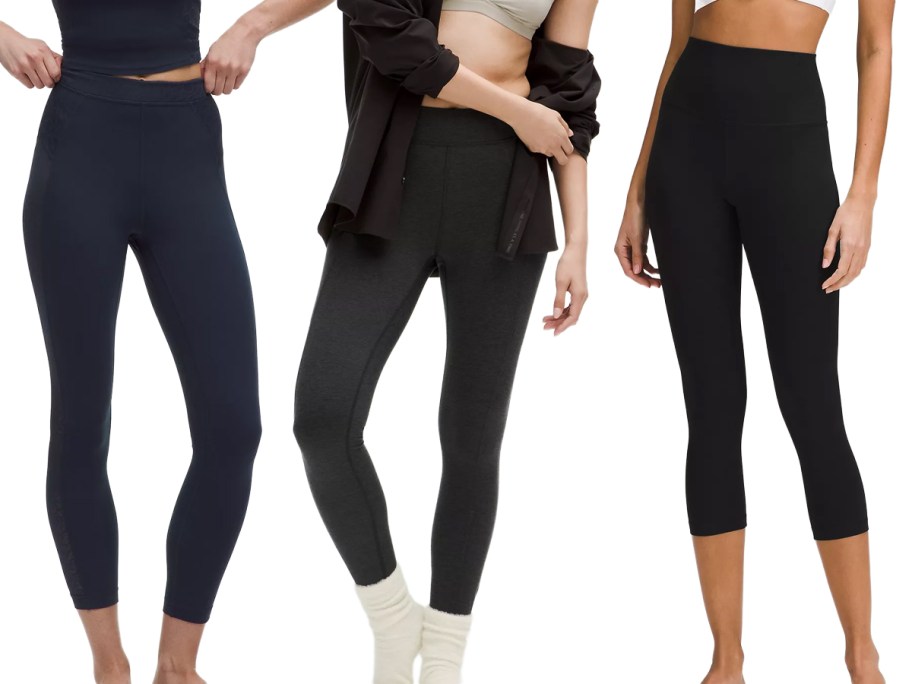 lululemon Paisley Sheer Lace Jacquard Panelled High-Rise Tight 25, Softy Suedey High-Rise Tight 25, Align High-Rise Ribbed Crop 23