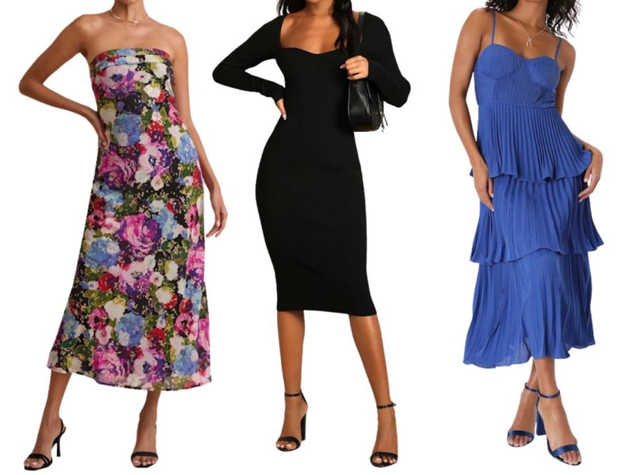 three women wearing lulus dresses