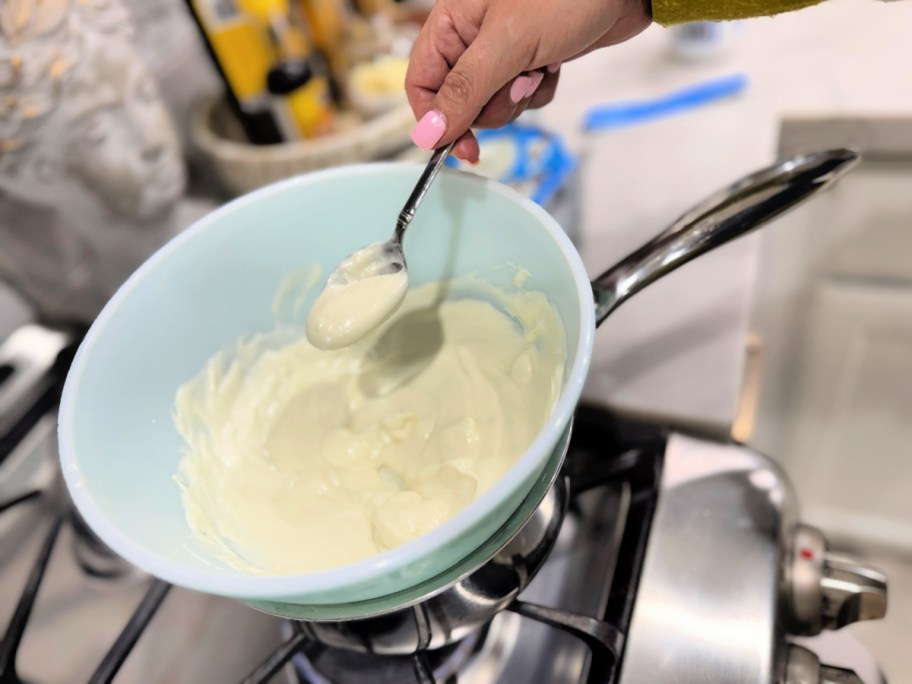 melted white chocolate in a bowl 