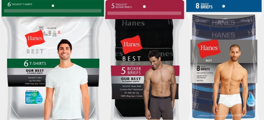 hanes mens crew tees, briefs and boxer briefs