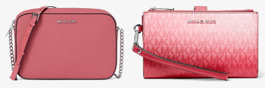 pink crossbody and ombre wristlet