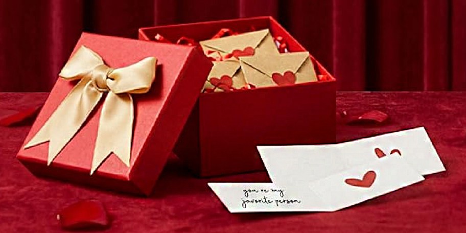 mini love notes and red gift box 