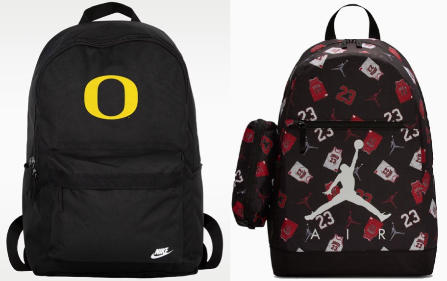 nike oregon and jordan red and black backpacks