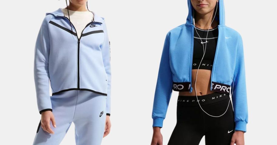 two kids wearing nike hoodies