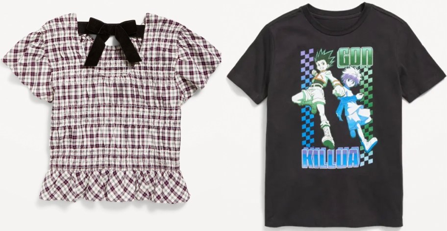 plaid and black kids tees 