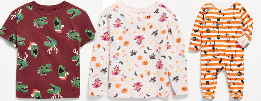 two kids tees and orange pajamas 