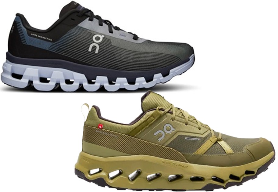 black and army green on cloud running shoes 