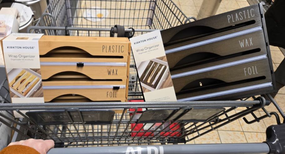 two different color organizers inside of shopping cart