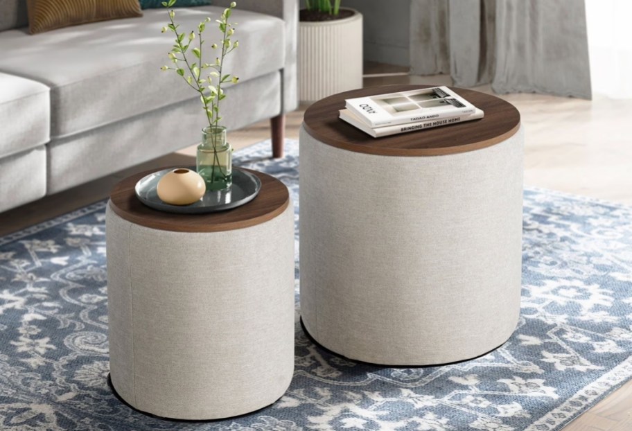 2 piece round ottoman set in a livingroom
