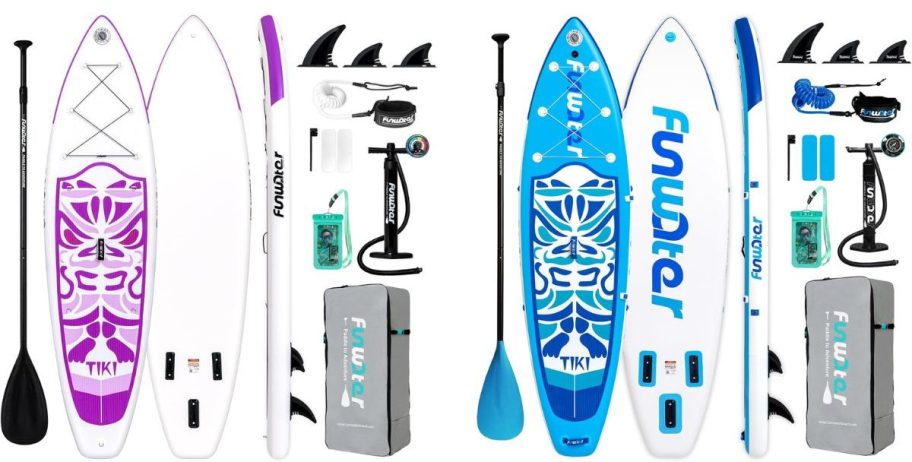 stock image of two different paddle board set colors