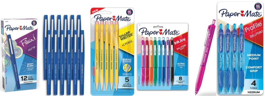Various Paper Mate pens and pecils packs from Staples.