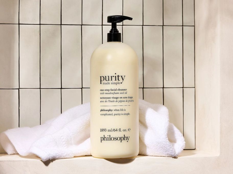 philosophy Mega-Size 64oz Purity Facial Cleanser in shower