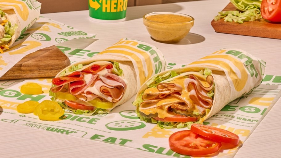2 subway protein pockets shown with various toppings