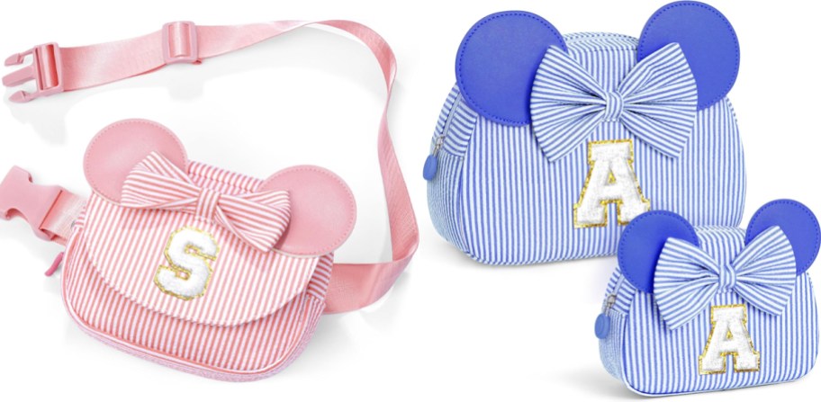 pink and blue initial mickey ears bags