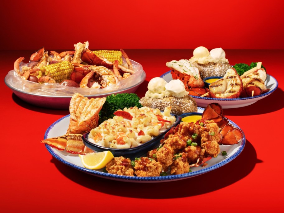 An array of seafood dishes from Red Lobster.