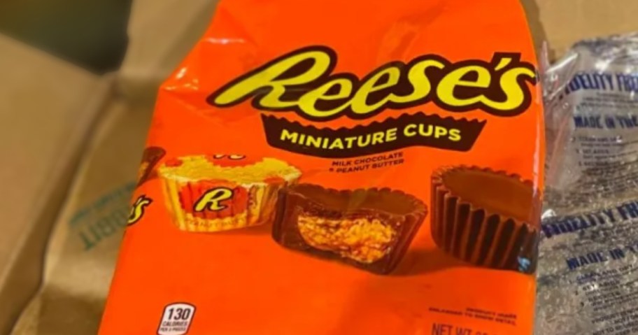 a bag of Reese's Peanut Butter Cup minis