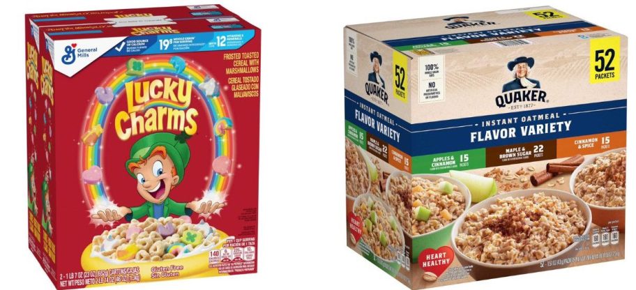 lucky charms and quaker oatmeal boxes