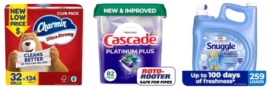 charmin, cascade, and snuggle products