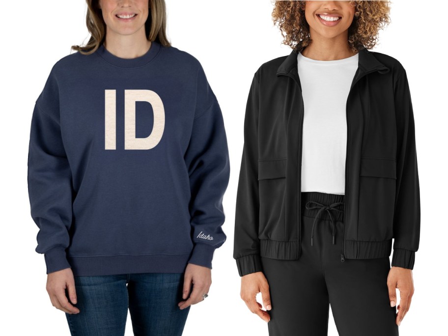 Two women wearing sweatshirts from Sam's Club.