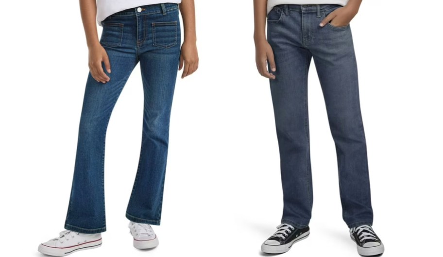 kids wearing blue jeans