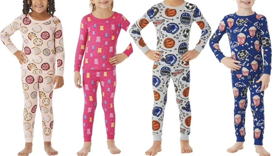 kids wearing pink and blue pajamas
