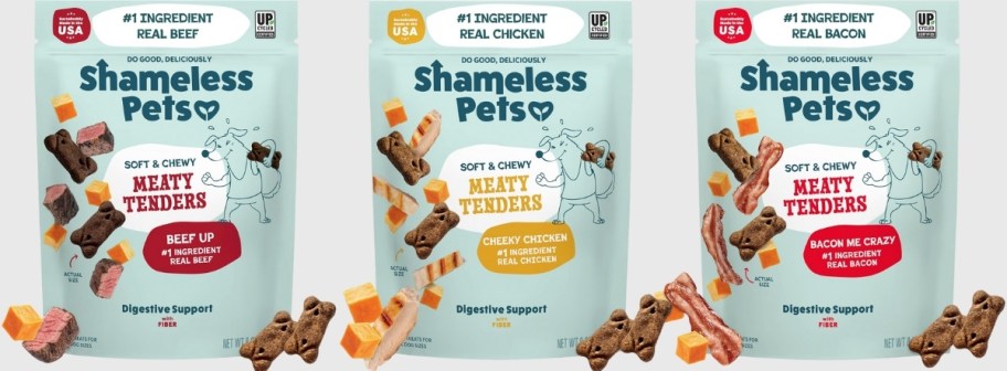 three bags of soft dog treats