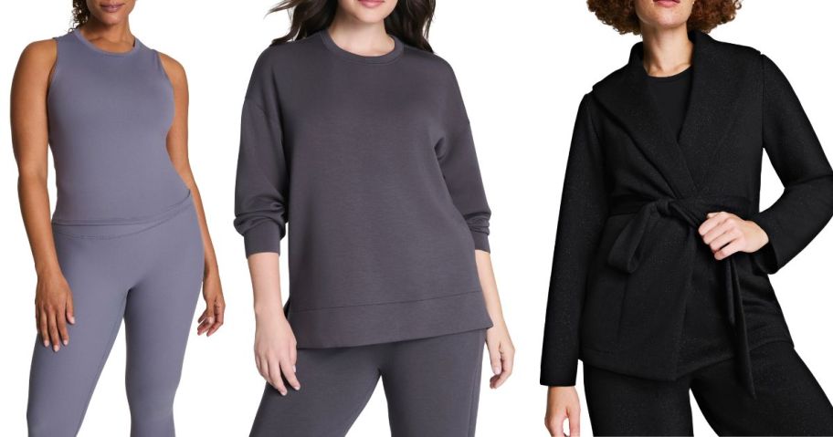 three women wearing spanx tops