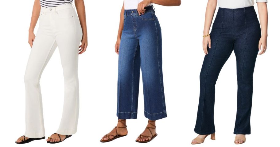 three women wearing spanx jeans