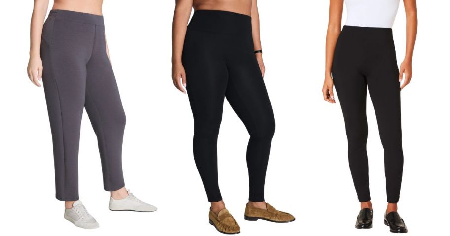 three women wearing spanx pants