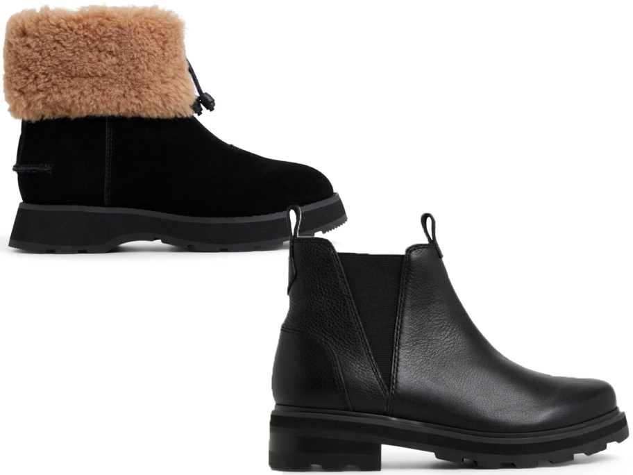 two pairs of black sperry boots 