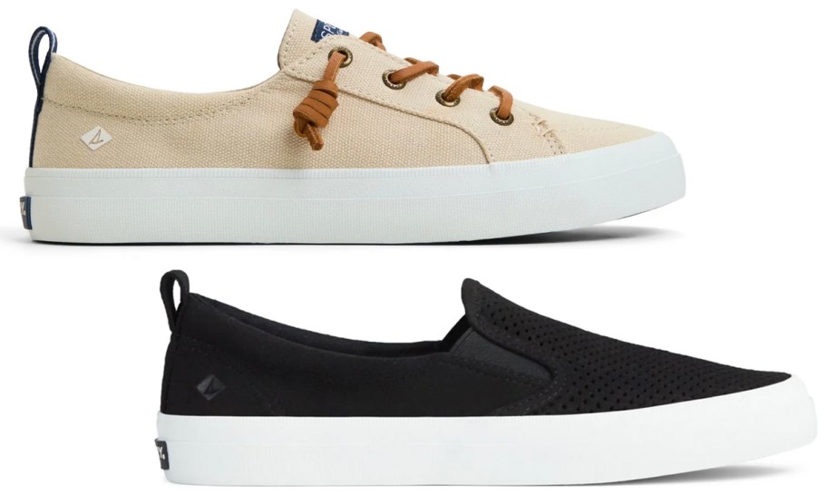 tan and black sperry shoes 