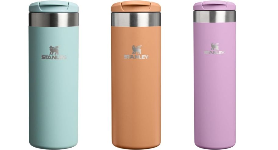 three different stanley cups in different colors