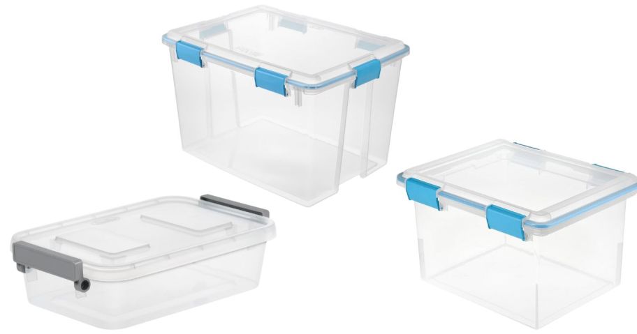 three sterilite containers