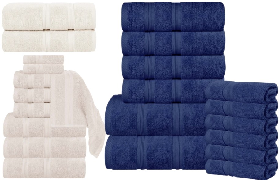two pack of bath towels 9 piece towel set and 12 piece towel set