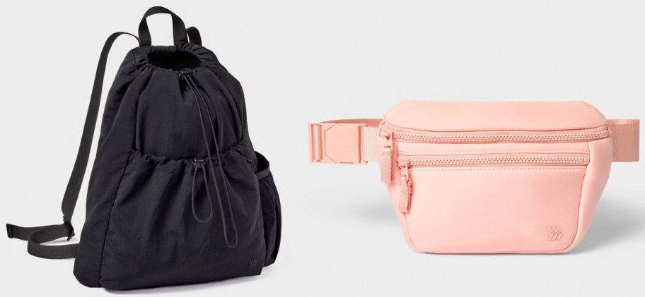 cinch bag and pink belt bag 