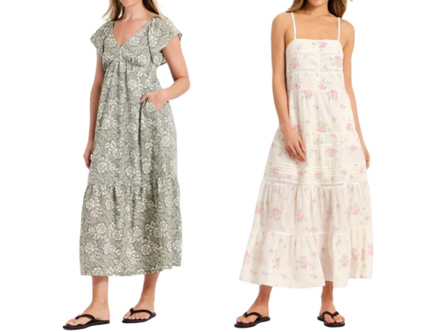 two women wearing dresses