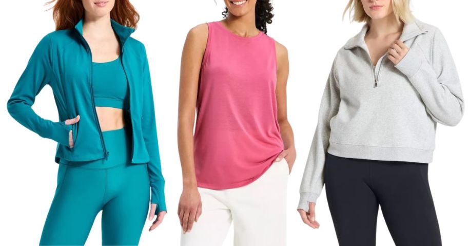 three women wearing activewear