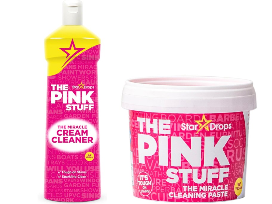 two pink stuff cleaners