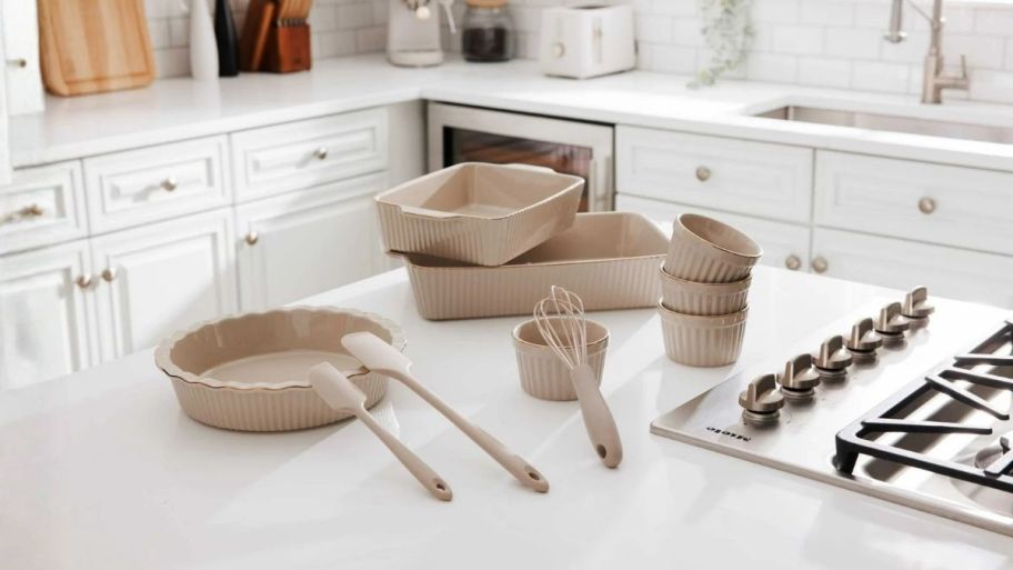 thyme and table bakeware set on a kitchen counter