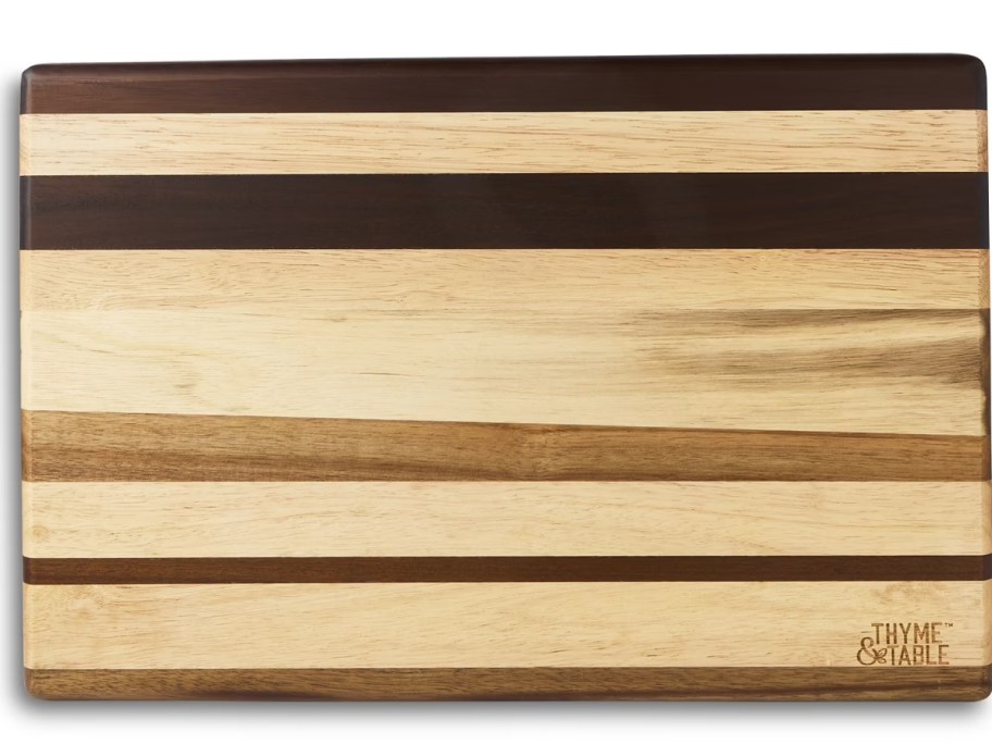 a multicolor wood cutting board