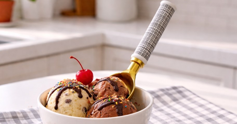 ice cream scoop in a bowl