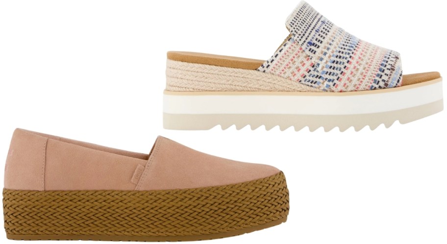 womens tan slip on and striped platform sandal
