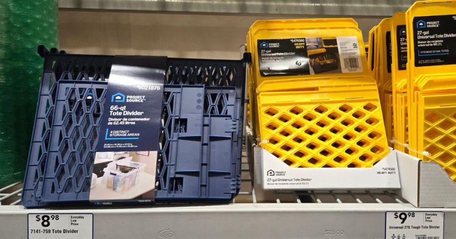 tote dividers on shelf in store