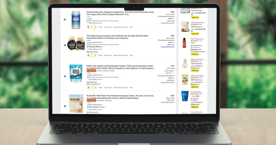 laptop with amazon subscribe and save order on screen